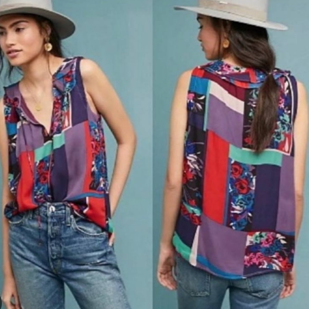 New NWOT Anthropologie Maeve Anderson Sleeveless Top in Orange Motif Small S